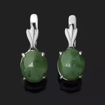 Серьги нефрит зеленый (серебро 925 пр. оксидир.)