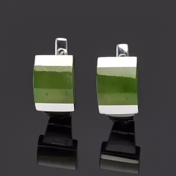 Серьги нефрит зеленый (серебро 925 пр. родир. бел.)