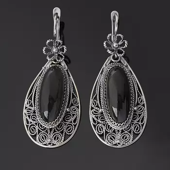 Серьги обсидиан прозрачный (нейзильбер, биж. сплав)