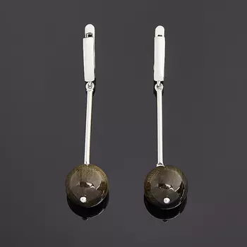 Серьги обсидиан золотистый (биж. сплав родир. бел.)