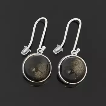 Серьги обсидиан золотистый (серебро 925 пр. оксидир.)