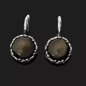 Серьги обсидиан золотистый (серебро 925 пр. оксидир.)