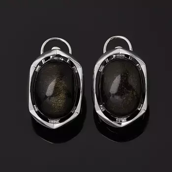 Серьги обсидиан золотистый (серебро 925 пр. родир. бел.)