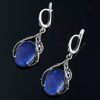 Серьги опал благородный синий (триплет) (серебро 925 пр.)