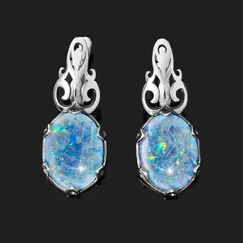 Серьги опал благородный синий (триплет) (серебро 925 пр.)