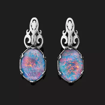 Серьги опал благородный синий (триплет) (серебро 925 пр.)