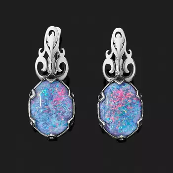 Серьги опал благородный синий (триплет) (серебро 925 пр.)