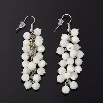 Серьги перламутр белый (биж. сплав, сталь хир.)