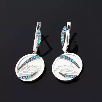 Серьги перламутр белый (серебро 925 пр. родир. бел.)