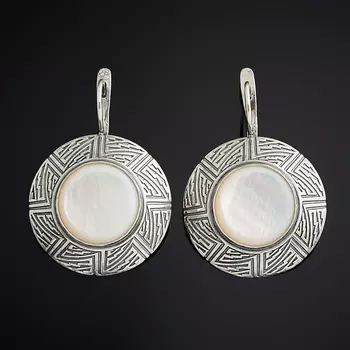 Серьги перламутр белый (серебро 925 пр. оксидир.)