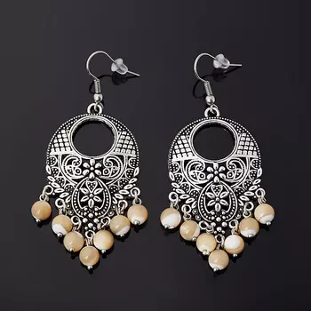 Серьги перламутр бежевый (биж. сплав, сталь хир.)