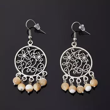 Серьги перламутр бежевый (биж. сплав, сталь хир.)