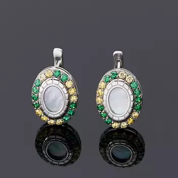 Серьги перламутр серый (серебро 925 пр. родир. бел.)