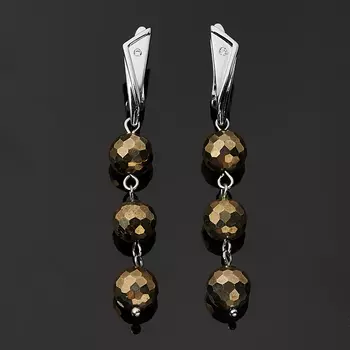 Серьги пирит (биж. сплав родир. бел.) огранка