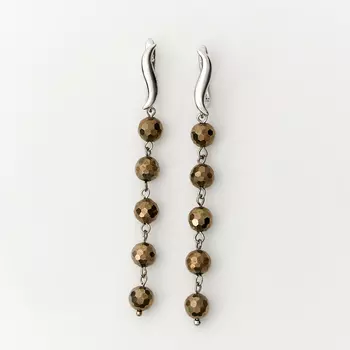 Серьги пирит (биж. сплав родир. бел.) огранка