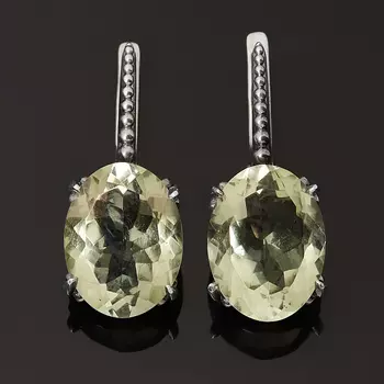 Серьги празиолит (серебро 925 пр. оксидир.) огранка