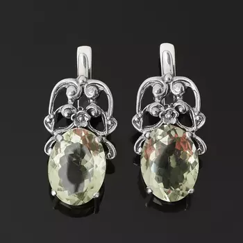 Серьги празиолит (серебро 925 пр. оксидир.) огранка