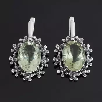 Серьги празиолит (серебро 925 пр. оксидир.) огранка
