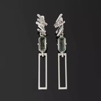 Серьги празиолит (серебро 925 пр. родир. бел.) огранка