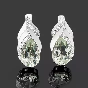 Серьги празиолит (серебро 925 пр. родир. бел.) огранка