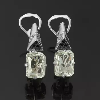 Серьги празиолит (серебро 925 пр. родир. бел.) огранка