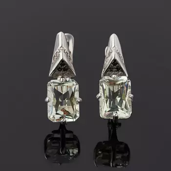 Серьги празиолит (серебро 925 пр. родир. бел.) огранка