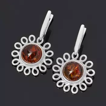 Серьги янтарь (латунь посеребр.)