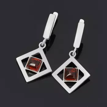 Серьги янтарь (латунь посеребр.)