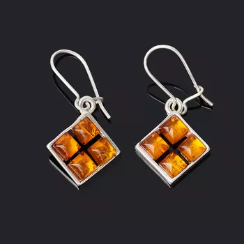 Серьги янтарь (латунь посеребр.)
