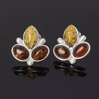 Серьги янтарь (латунь посеребр.)