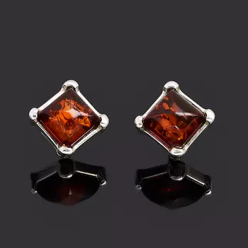 Серьги янтарь пуссеты (латунь посеребр.)