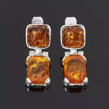 Серьги янтарь (латунь посеребр.) пуссеты