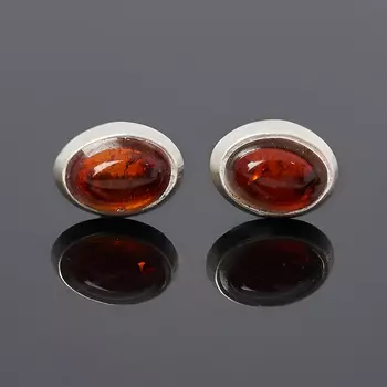 Серьги янтарь (латунь посеребр.) пуссеты