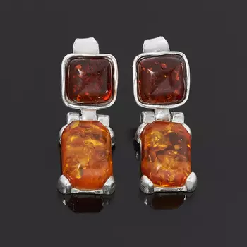 Серьги янтарь (латунь посеребр.) пуссеты