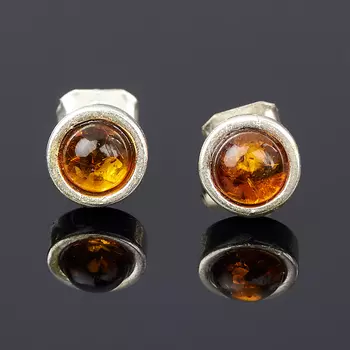 Серьги янтарь (латунь посеребр.) пуссеты