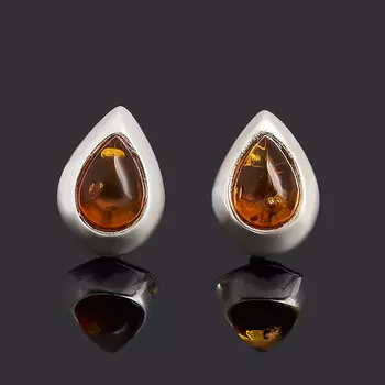 Серьги янтарь (латунь посеребр.) пуссеты