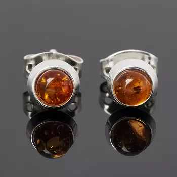 Серьги янтарь (латунь посеребр.) пуссеты