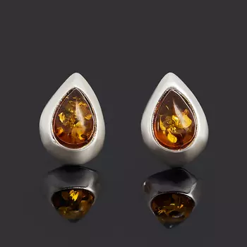 Серьги янтарь (латунь посеребр.) пуссеты