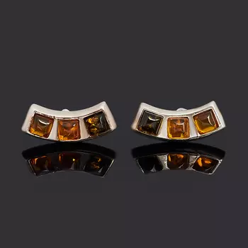 Серьги янтарь (латунь посеребр.) пуссеты