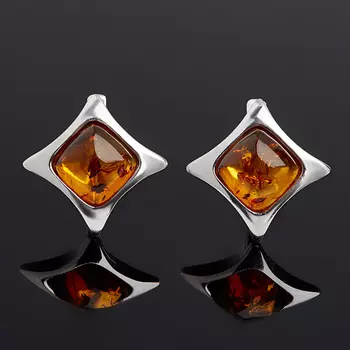 Серьги янтарь пресс (серебро 925 пр. родир. бел.)