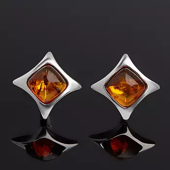 Серьги янтарь пресс (серебро 925 пр. родир. бел.)