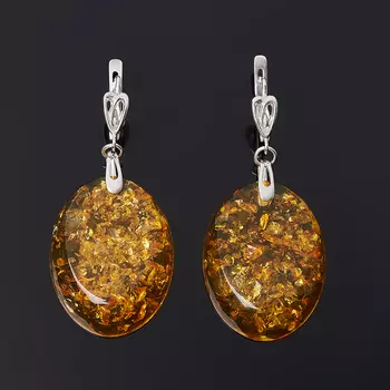 Серьги янтарь пресс (серебро 925 пр. родир. бел.)