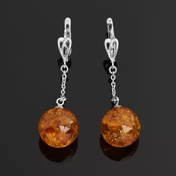 Серьги янтарь пресс (серебро 925 пр. родир. бел.)