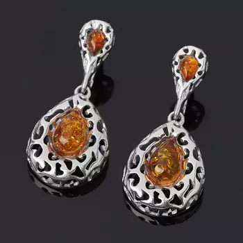 Серьги янтарь пресс (серебро 925 пр. родир. бел.)