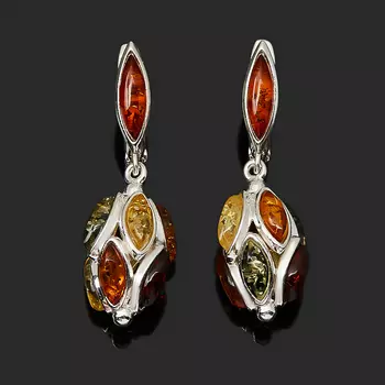 Серьги янтарь пресс (серебро 925 пр. родир. бел.)