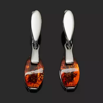 Серьги янтарь пресс (серебро 925 пр. родир. бел.)