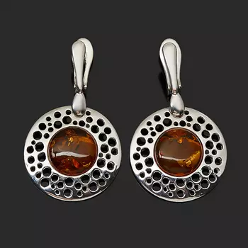 Серьги янтарь пресс (серебро 925 пр. родир. бел.)