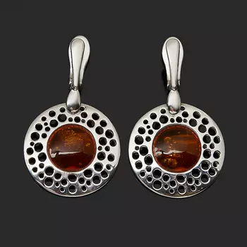 Серьги янтарь пресс (серебро 925 пр. родир. бел.)
