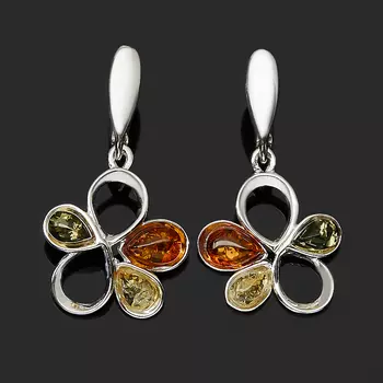 Серьги янтарь пресс (серебро 925 пр. родир. бел.)