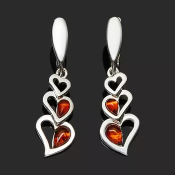 Серьги янтарь пресс (серебро 925 пр. родир. бел.)